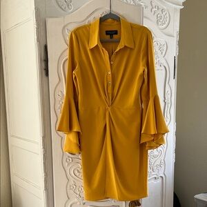 Laundry By Shelli Segal Mustard Yellow Long Sleeve Twist Front Dress